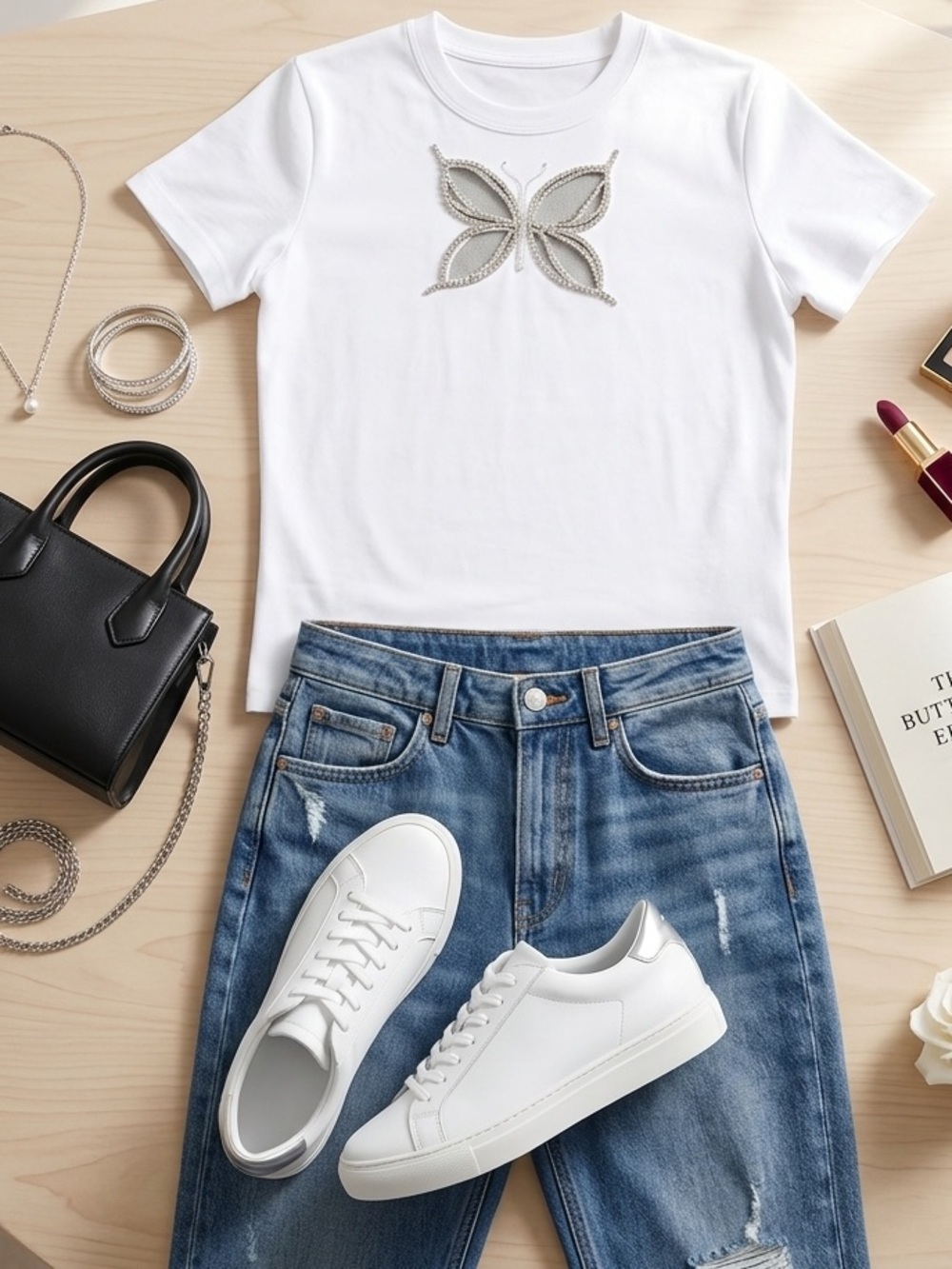 Y2K Fairy Butterfly Rhinestone Cutout Tee McBling Inlay Festival  Top M